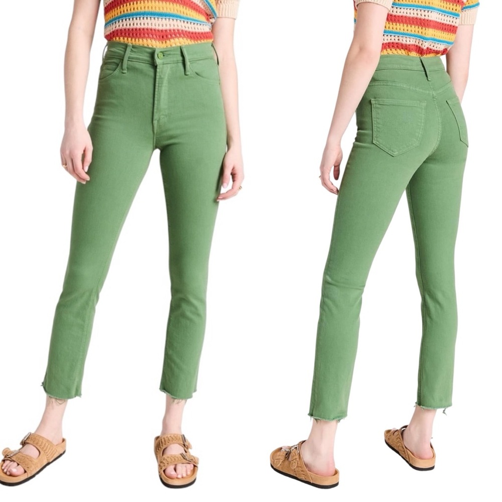 Mother Mid Rise Dazzler Ankle Fray Denim Play Date in Juniper Green 27 EUC
